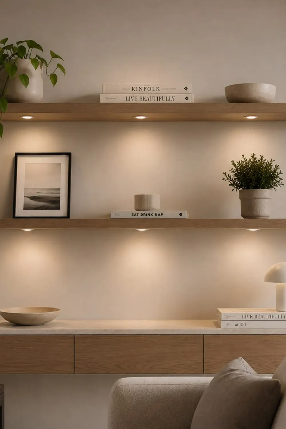 Iluminación interior cálida en una vivienda familiar